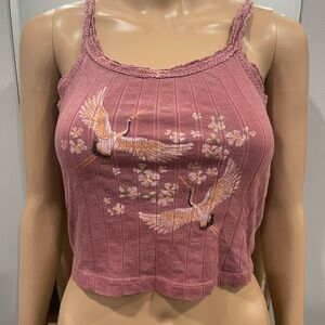 Women's Pink Lace Trim Tank Top